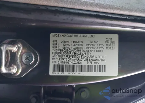 2017 Acura Rdx Technology Acurawatch Plus Packages/W/Technology Package from USA, damaged, VIN 5J8TB4H57HL032308